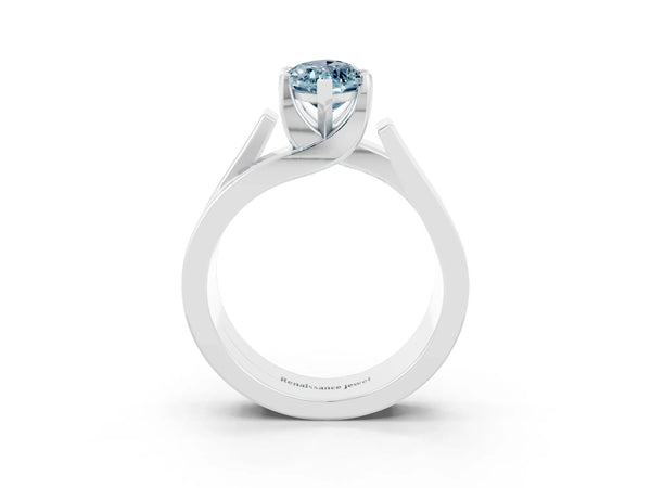 Silver Modern Tension Set Marquise Cut Aquamarine Solitaire Wide Band Ring