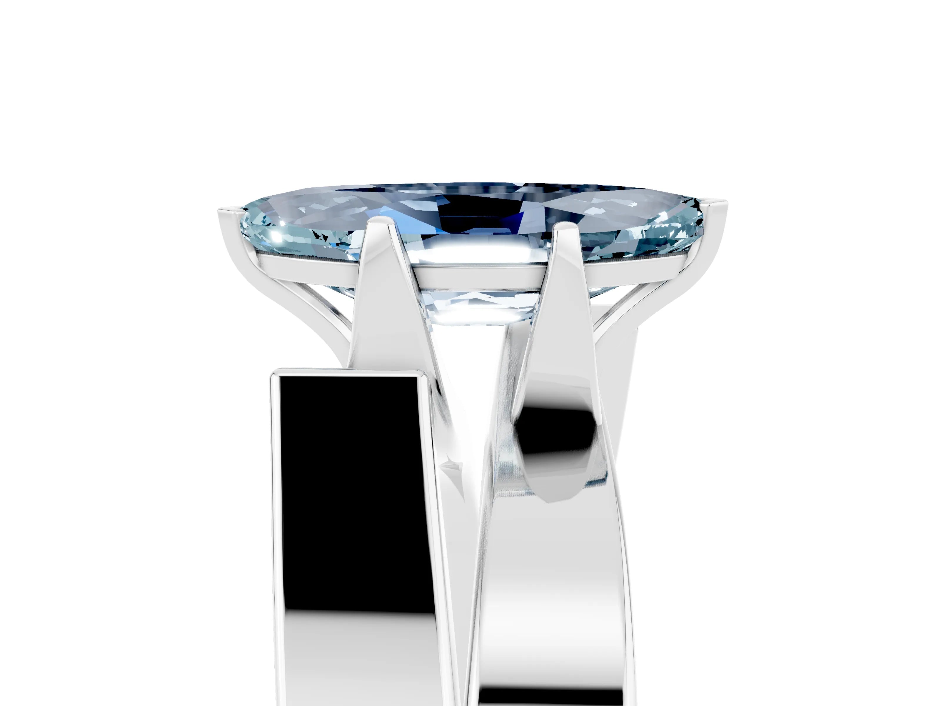 White gold Modern Tension Set Marquise Cut Aquamarine Solitaire Wide Band Ring_5