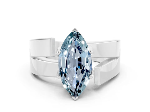 White gold Modern Tension Set Marquise Cut Aquamarine Solitaire Wide Band Ring