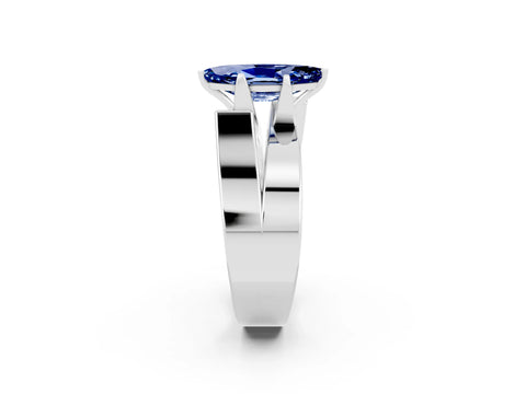 White gold Modern Tension Set Marquise Cut Blue Sapphire Solitaire Wide Band Ring_2