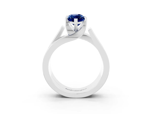 Platinum Modern Tension Set Marquise Cut Blue Sapphire Solitaire Wide Band Ring
