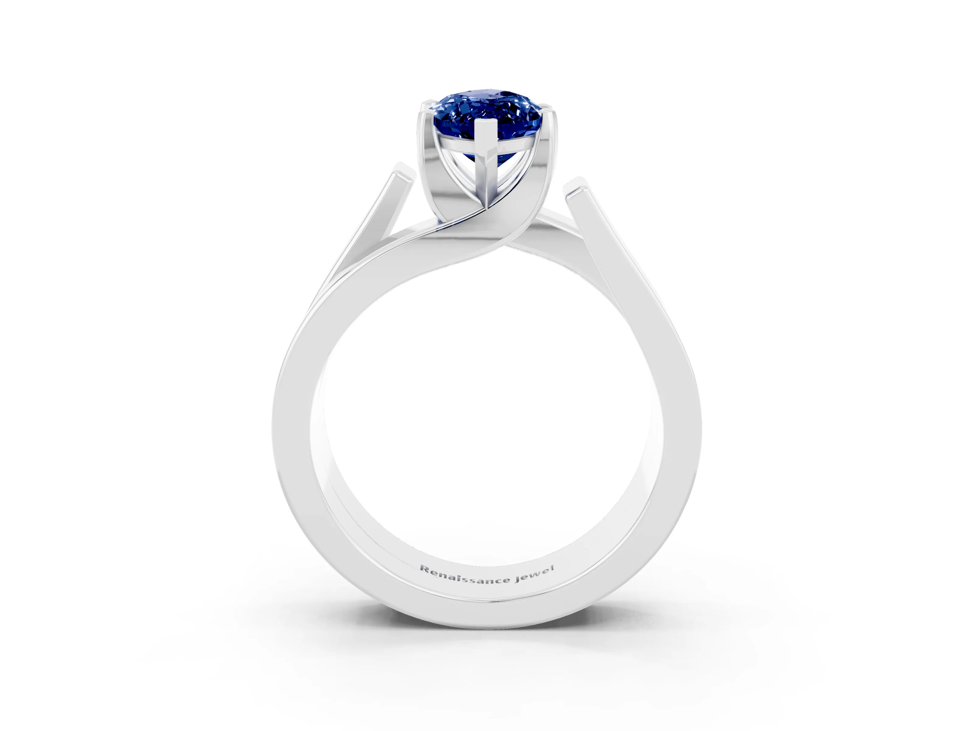 White gold Modern Tension Set Marquise Cut Blue Sapphire Solitaire Wide Band Ring_3