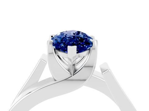 White gold Modern Tension Set Marquise Cut Blue Sapphire Solitaire Wide Band Ring_4