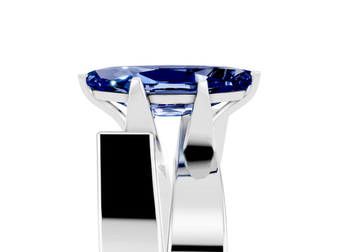 White gold Modern Tension Set Marquise Cut Blue Sapphire Solitaire Wide Band Ring_5