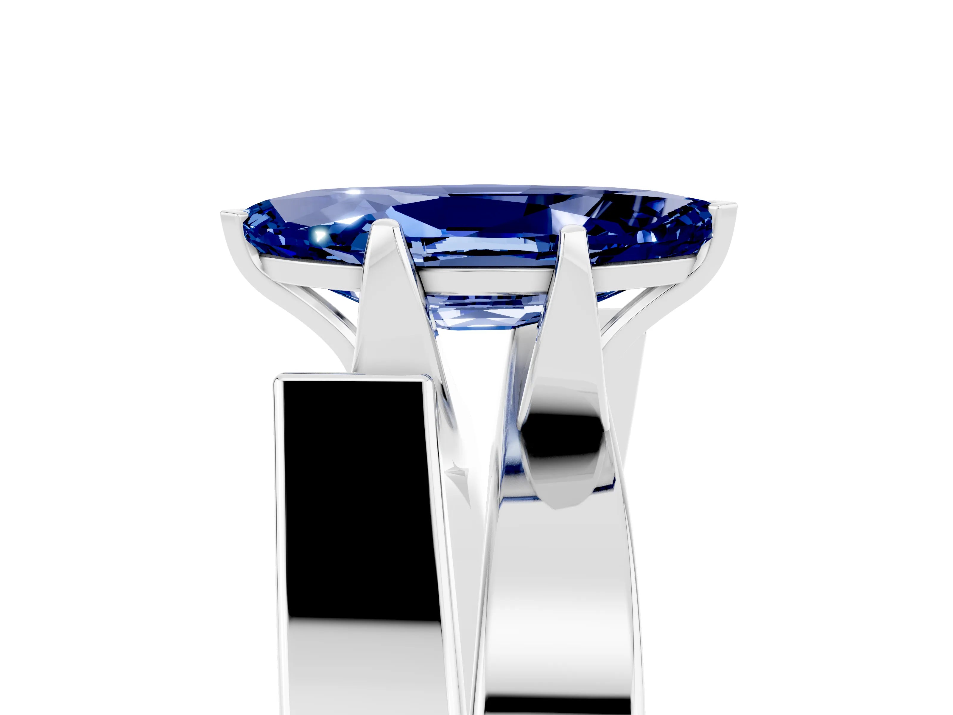 White gold Modern Tension Set Marquise Cut Blue Sapphire Solitaire Wide Band Ring_5