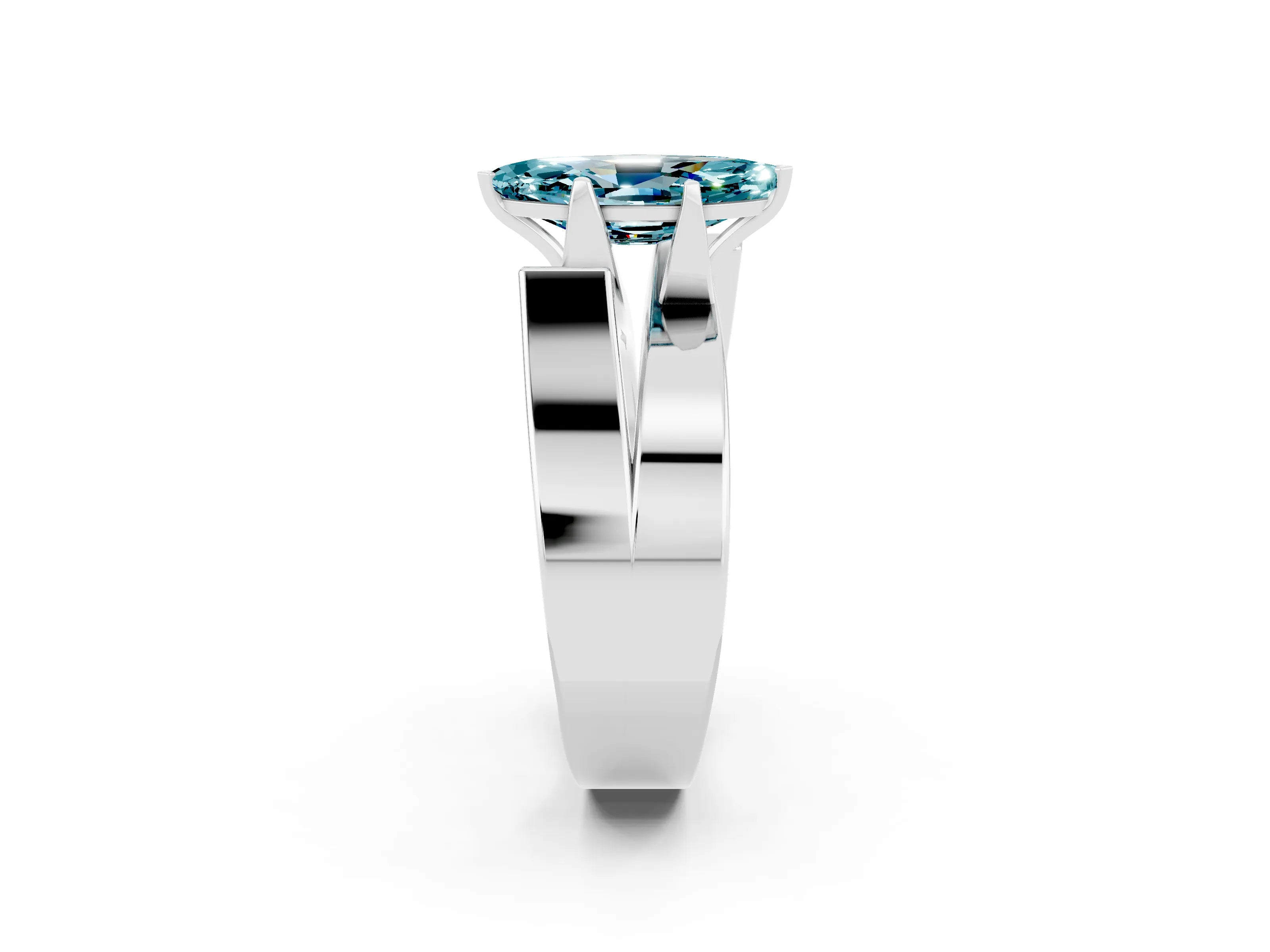 White gold Modern Tension Set Marquise Cut Blue Topaz Solitaire Wide Band Ring_2