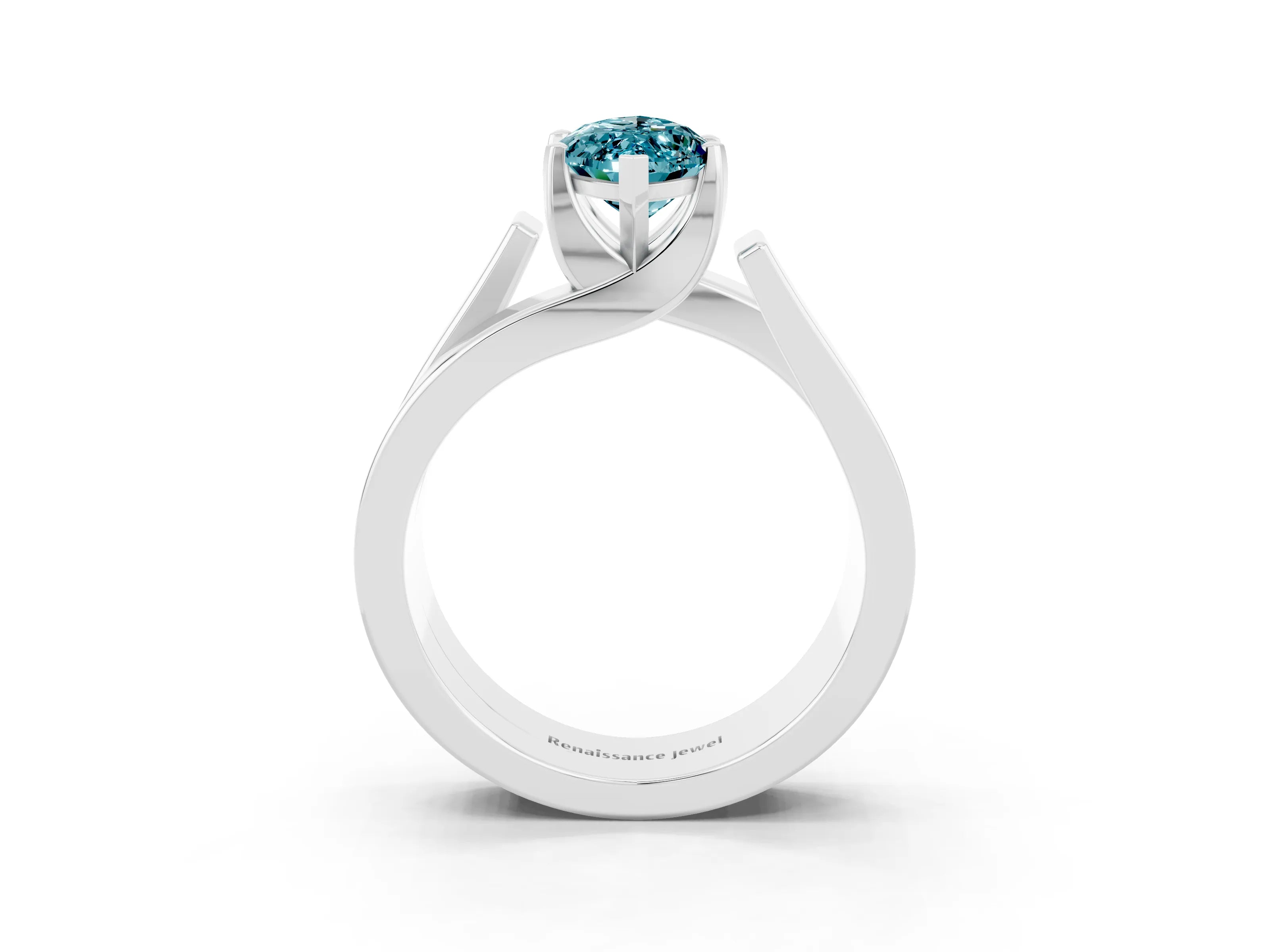 White gold Modern Tension Set Marquise Cut Blue Topaz Solitaire Wide Band Ring_3