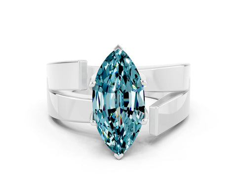 White gold Modern Tension Set Marquise Cut Blue Topaz Solitaire Wide Band Ring