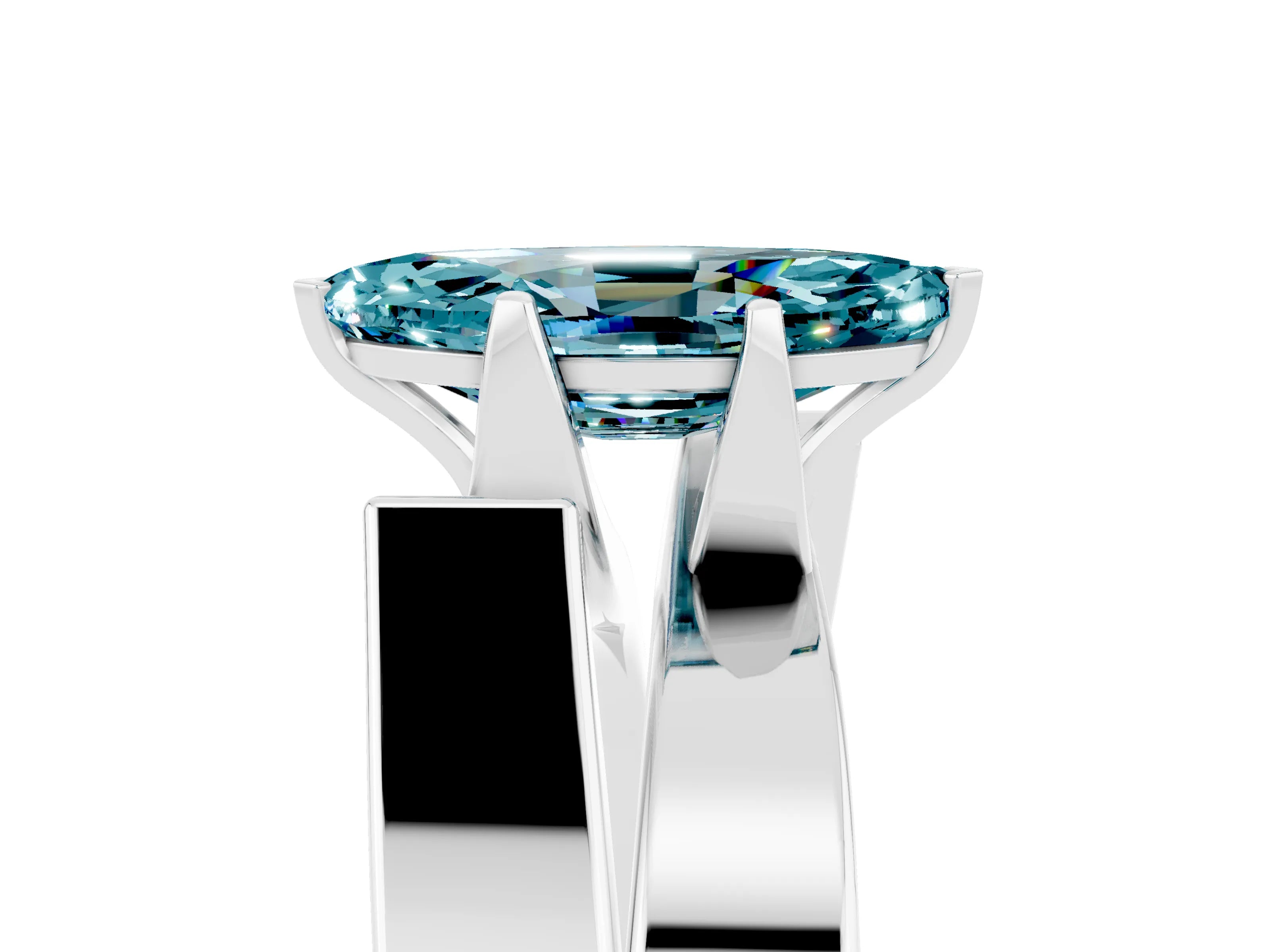 White gold Modern Tension Set Marquise Cut Blue Topaz Solitaire Wide Band Ring_5