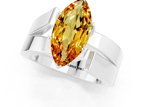 White gold Modern Tension Set Marquise Cut Citrine Solitaire Wide Band Ring_1