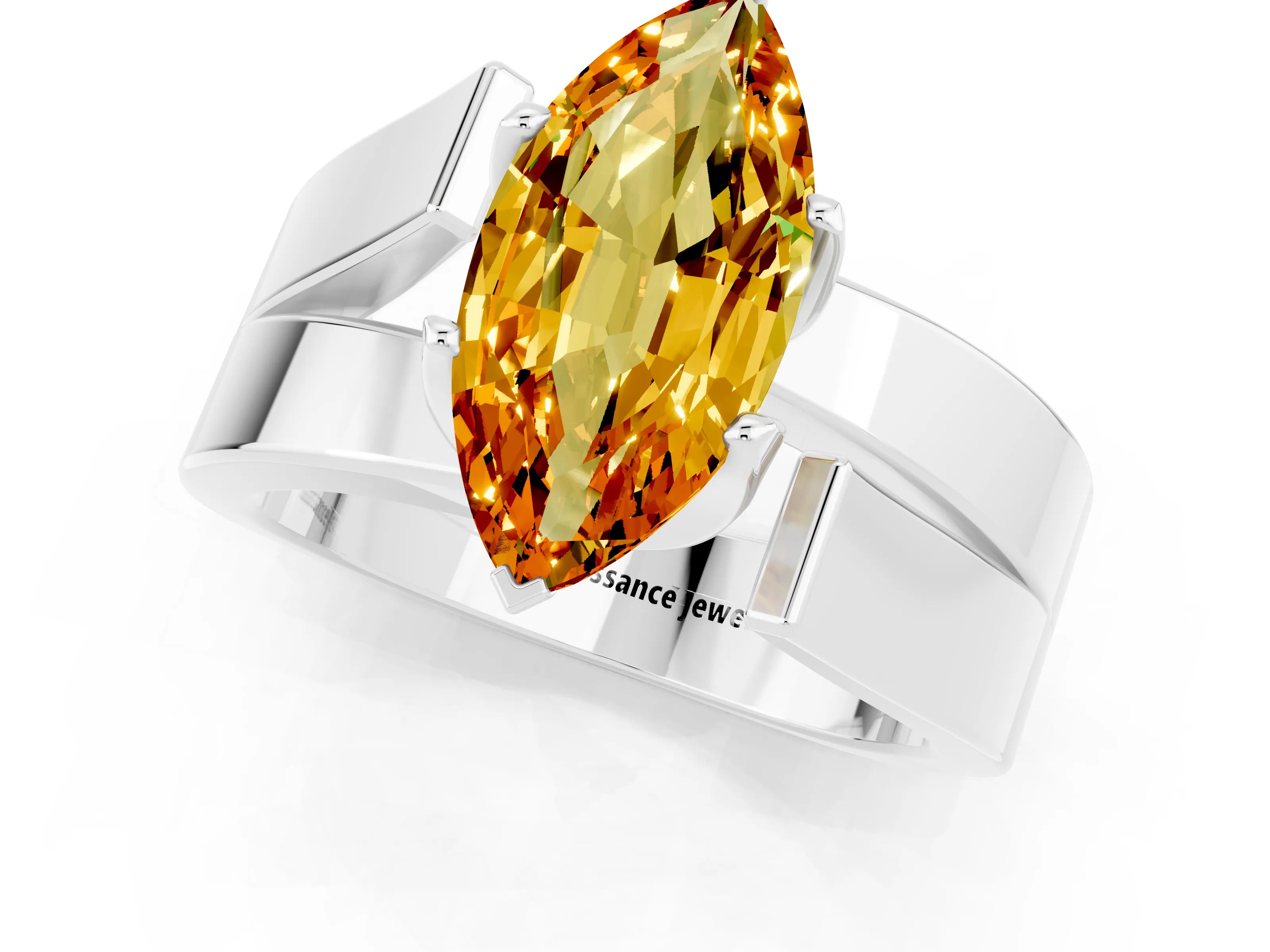 White gold Modern Tension Set Marquise Cut Citrine Solitaire Wide Band Ring_1