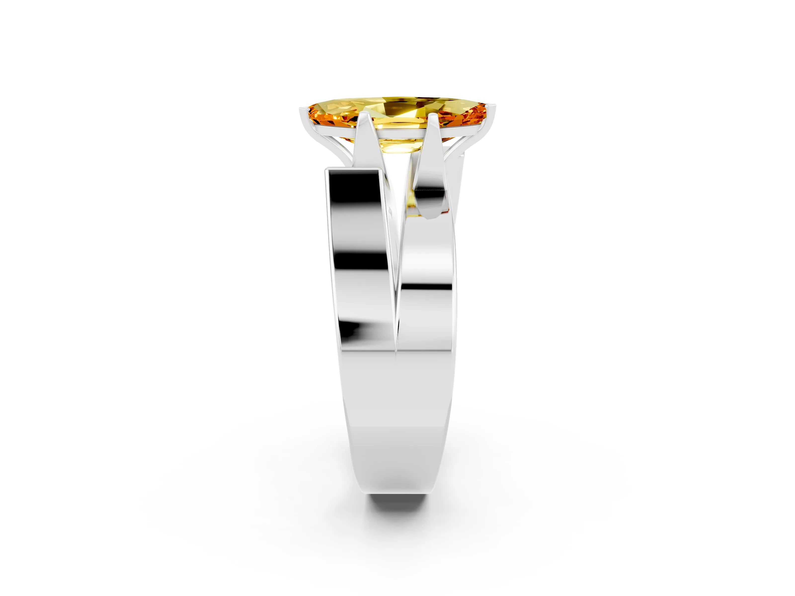 White gold Modern Tension Set Marquise Cut Citrine Solitaire Wide Band Ring_2