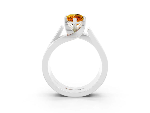 Platinum Modern Tension Set Marquise Cut Citrine Solitaire Wide Band Ring