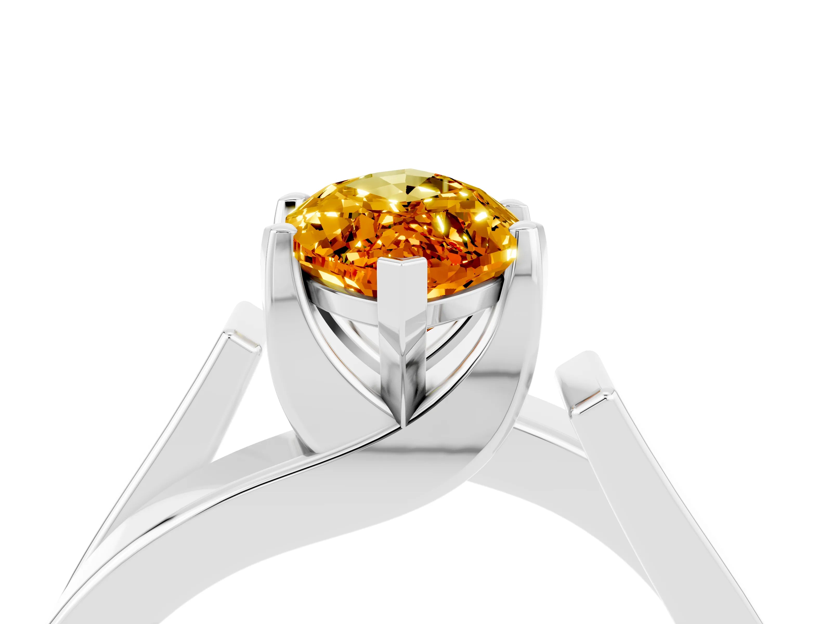 White gold Modern Tension Set Marquise Cut Citrine Solitaire Wide Band Ring_4