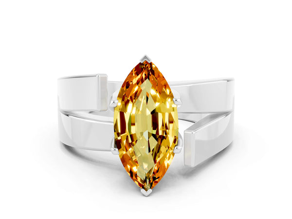 Silver Modern Tension Set Marquise Cut Citrine Solitaire Wide Band Ring