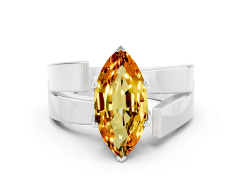White gold Modern Tension Set Marquise Cut Citrine Solitaire Wide Band Ring