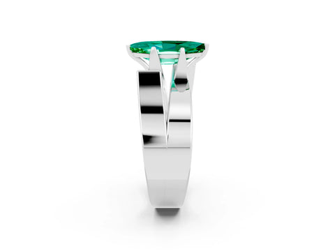 White gold Modern Tension Set Marquise Cut Emerald Solitaire Wide Band Ring_2
