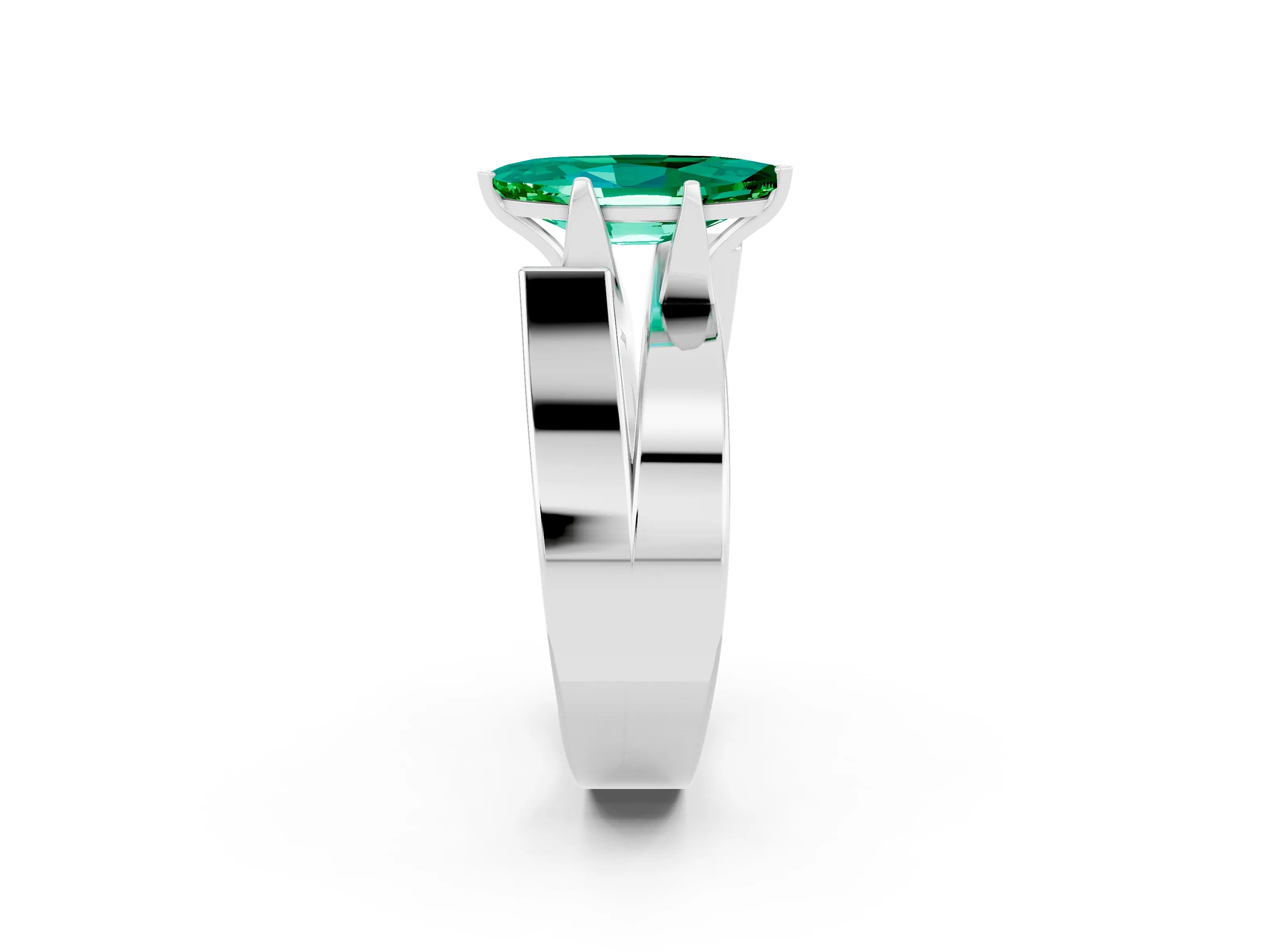 White gold Modern Tension Set Marquise Cut Emerald Solitaire Wide Band Ring_2
