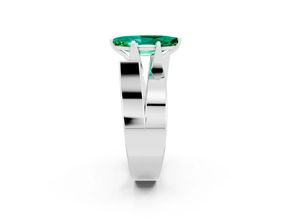 Silver Modern Tension Set Marquise Cut Emerald Solitaire Wide Band Ring