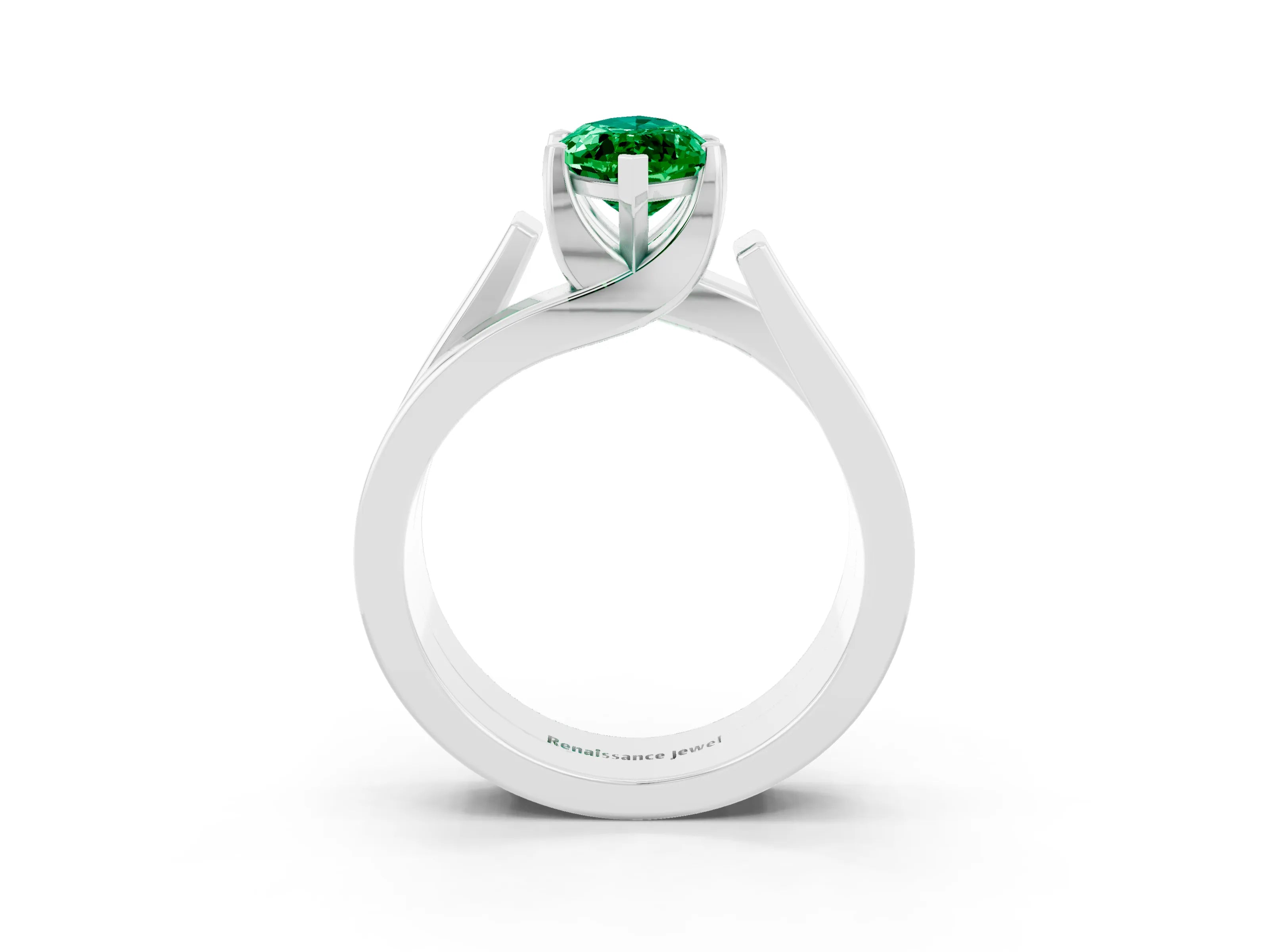 White gold Modern Tension Set Marquise Cut Emerald Solitaire Wide Band Ring_3