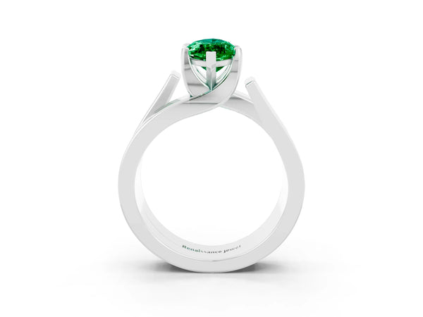 White gold Modern Tension Set Marquise Cut Emerald Solitaire Wide Band Ring