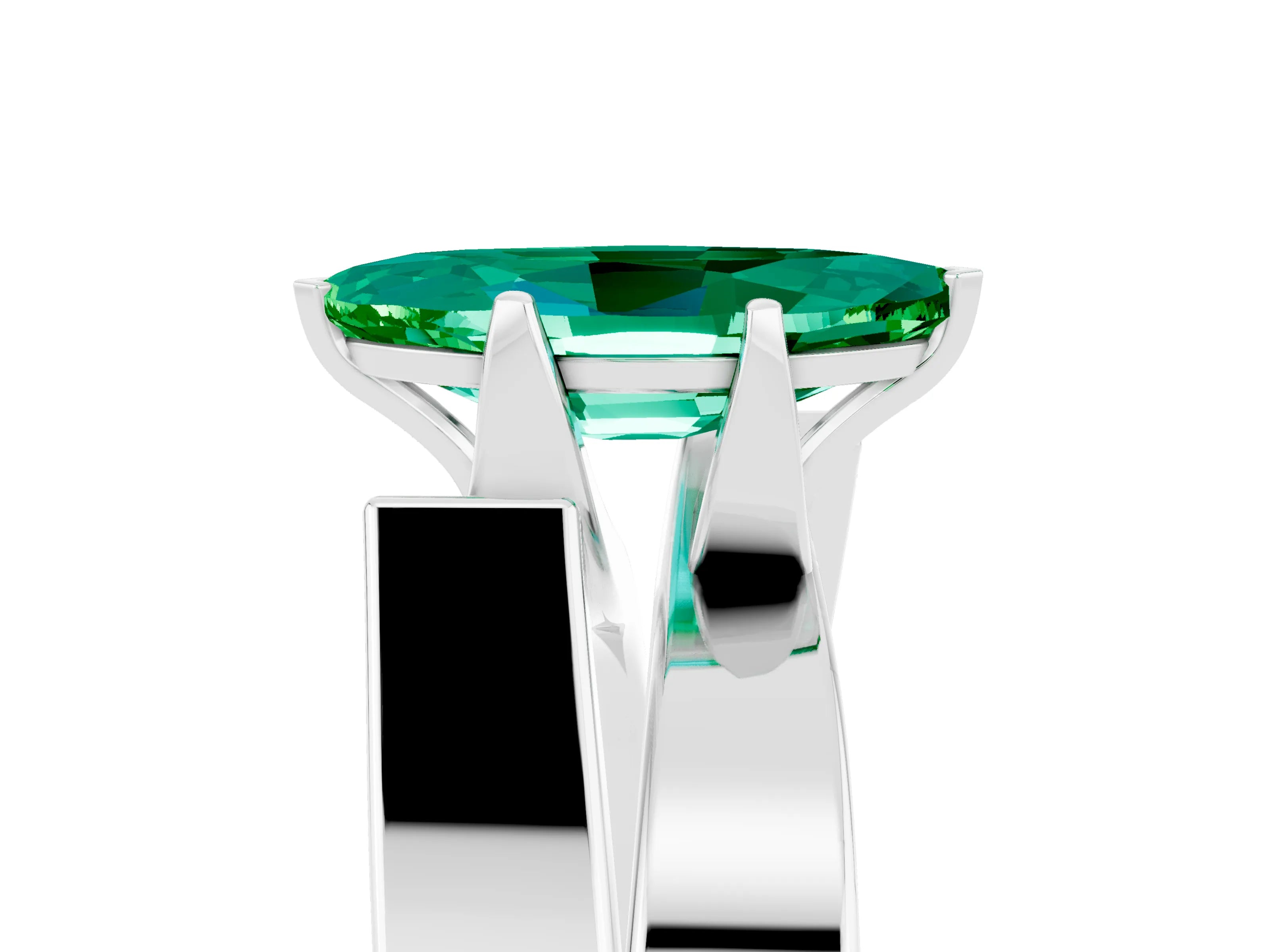 White gold Modern Tension Set Marquise Cut Emerald Solitaire Wide Band Ring_5