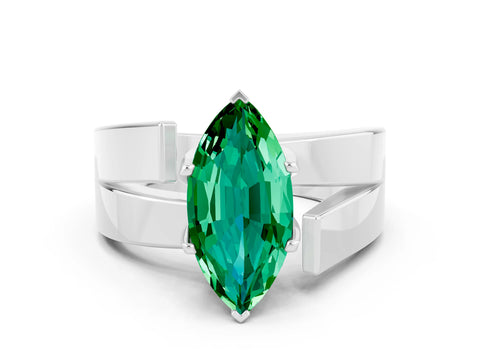 White gold Modern Tension Set Marquise Cut Emerald Solitaire Wide Band Ring