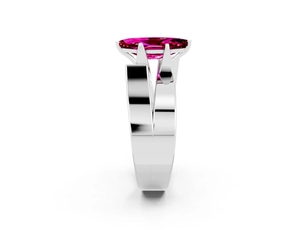 White gold Modern Tension Set Marquise Cut Garnet Solitaire Wide Band Ring
