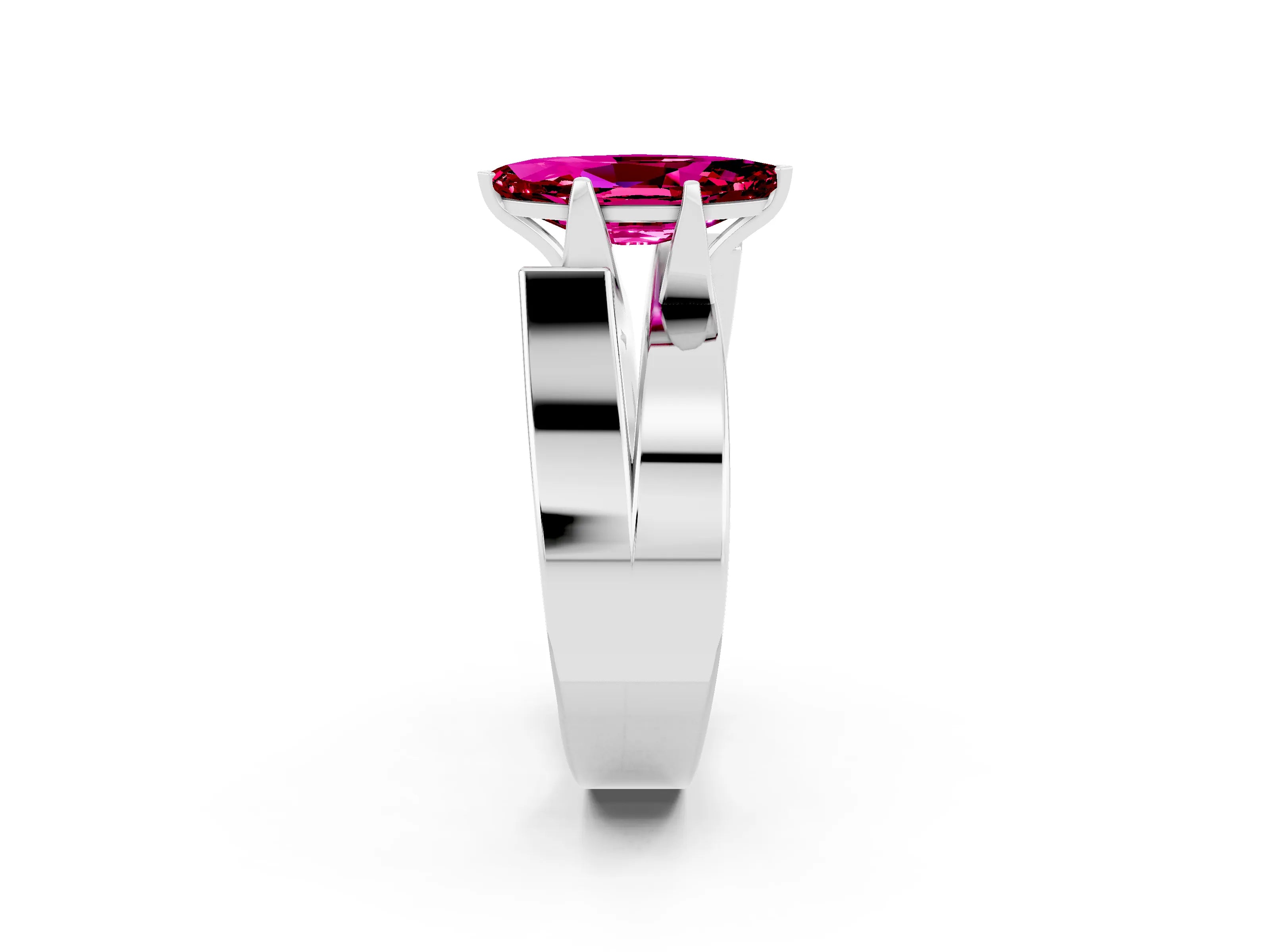 White gold Modern Tension Set Marquise Cut Garnet Solitaire Wide Band Ring_2