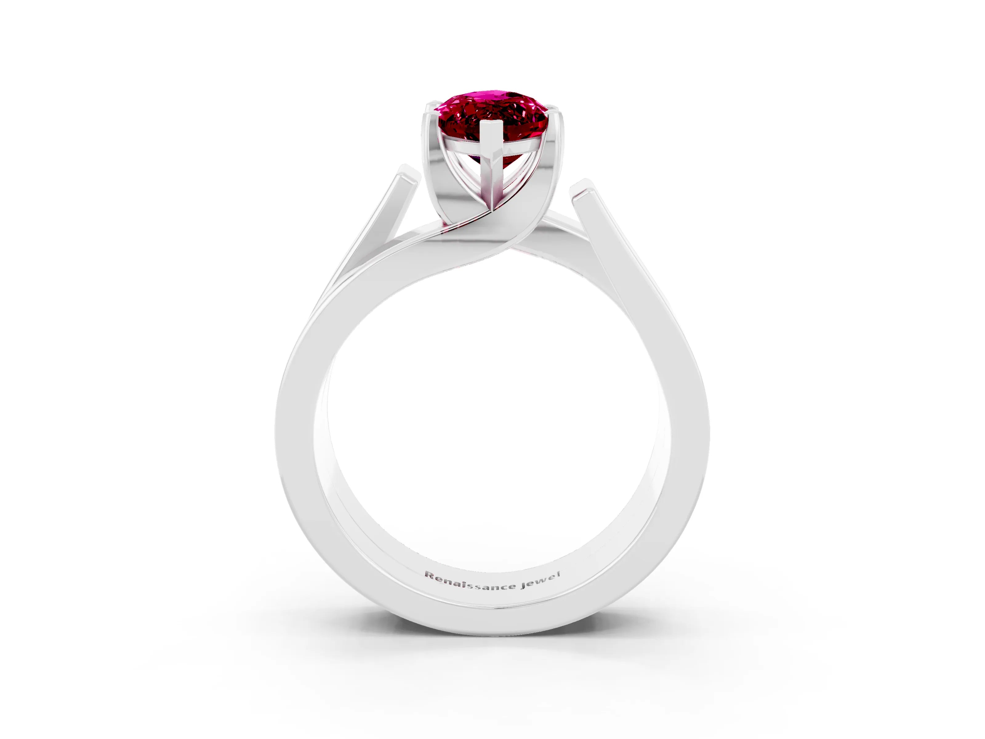 White gold Modern Tension Set Marquise Cut Garnet Solitaire Wide Band Ring_3