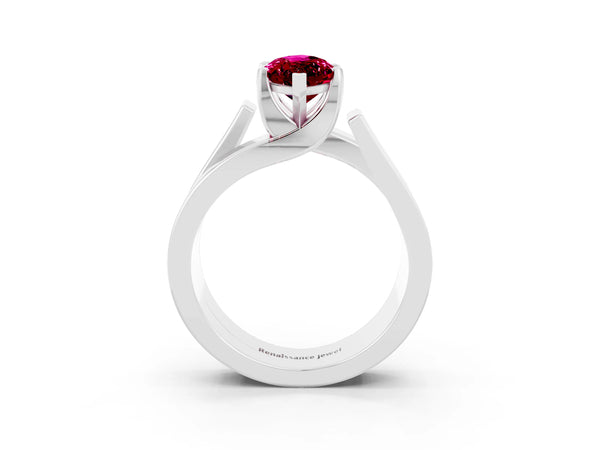 Silver Modern Tension Set Marquise Cut Garnet Solitaire Wide Band Ring