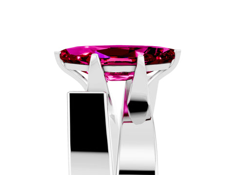 White gold Modern Tension Set Marquise Cut Garnet Solitaire Wide Band Ring_5