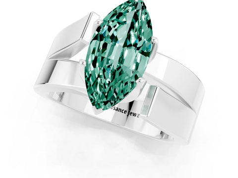 White gold Modern Tension Set Marquise Cut Green Sapphire Solitaire Wide Band Ring_1