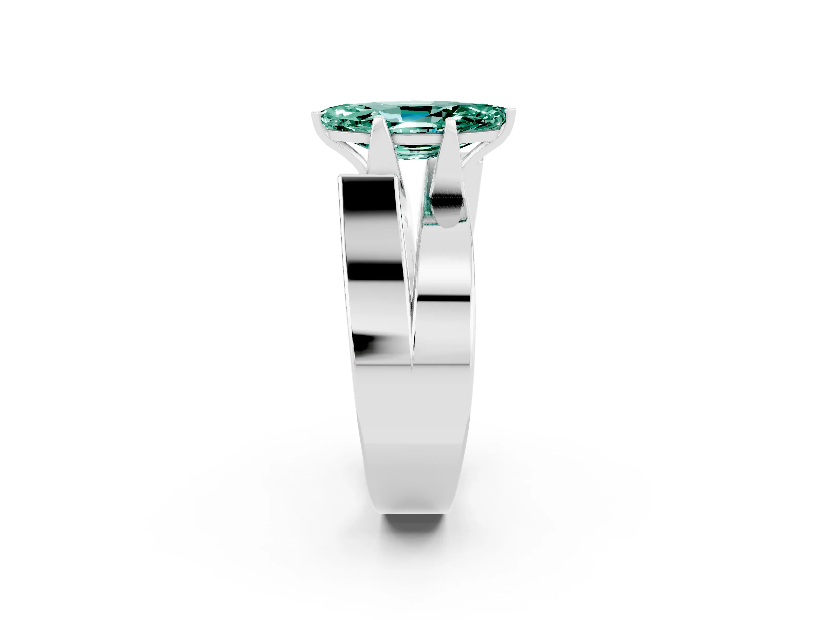 White gold Modern Tension Set Marquise Cut Green Sapphire Solitaire Wide Band Ring_2