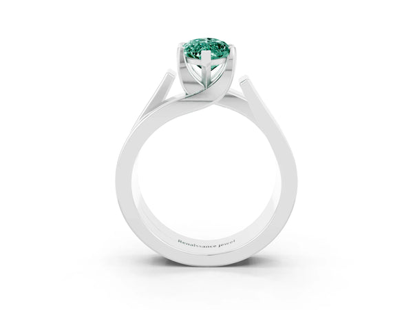Silver Modern Tension Set Marquise Cut Green Sapphire Solitaire Wide Band Ring