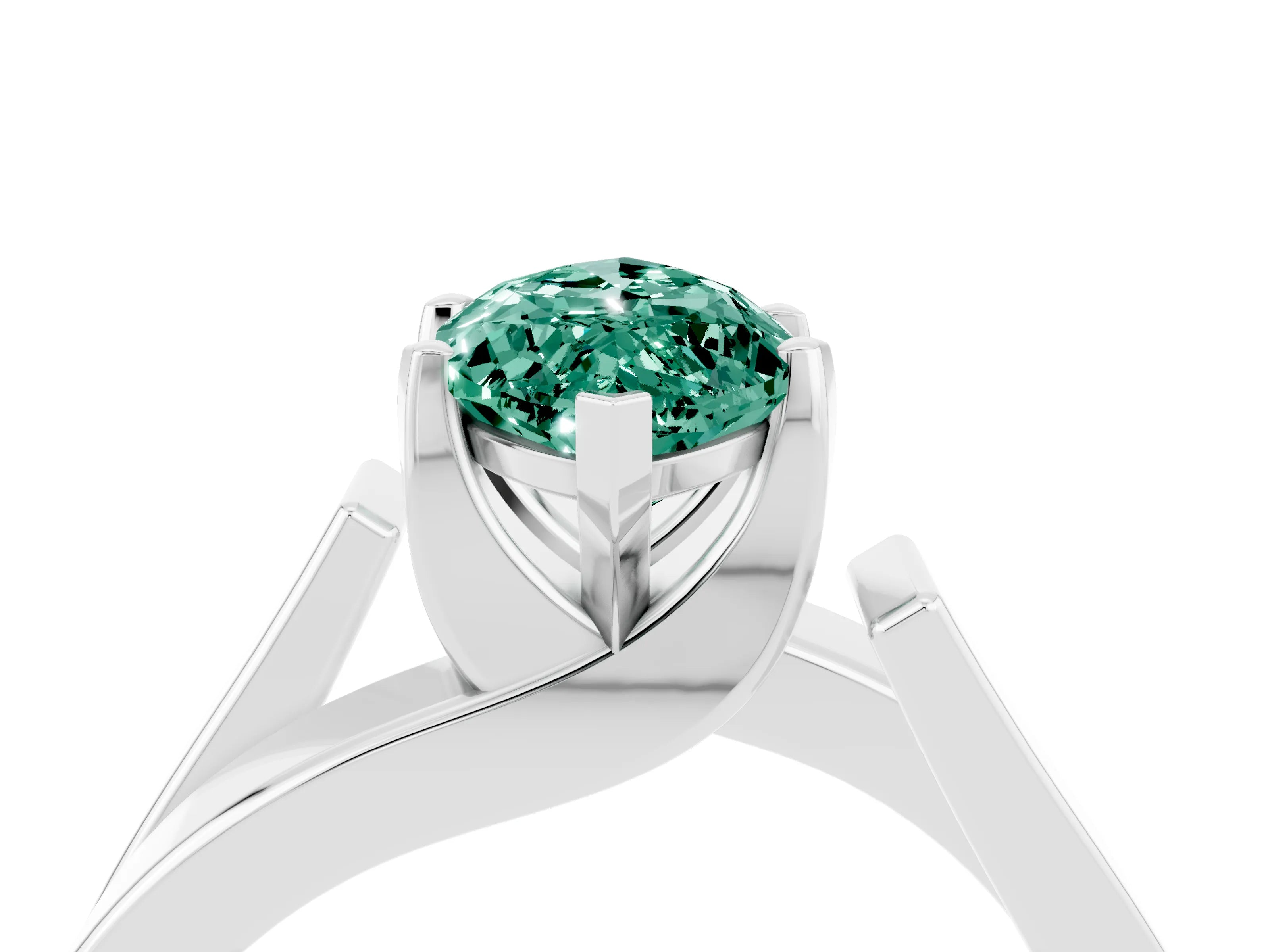 White gold Modern Tension Set Marquise Cut Green Sapphire Solitaire Wide Band Ring_4