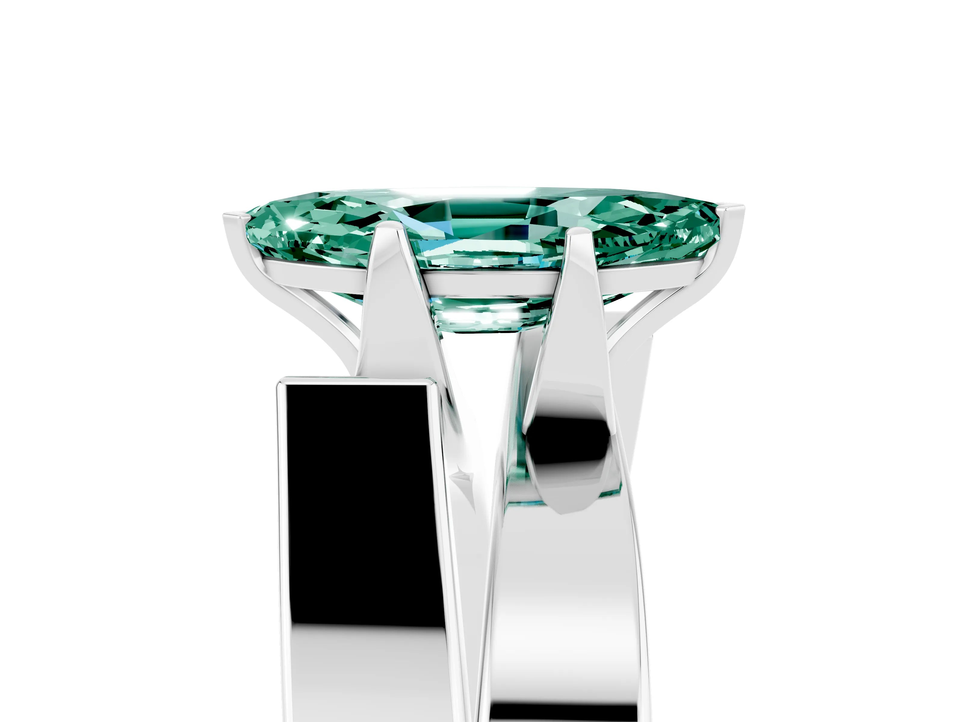 White gold Modern Tension Set Marquise Cut Green Sapphire Solitaire Wide Band Ring_5