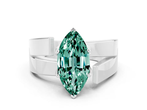 White gold Modern Tension Set Marquise Cut Green Sapphire Solitaire Wide Band Ring