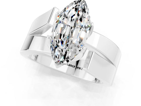 White gold Modern Tension Set Marquise Cut Moissanite Solitaire Wide Band Ring_1