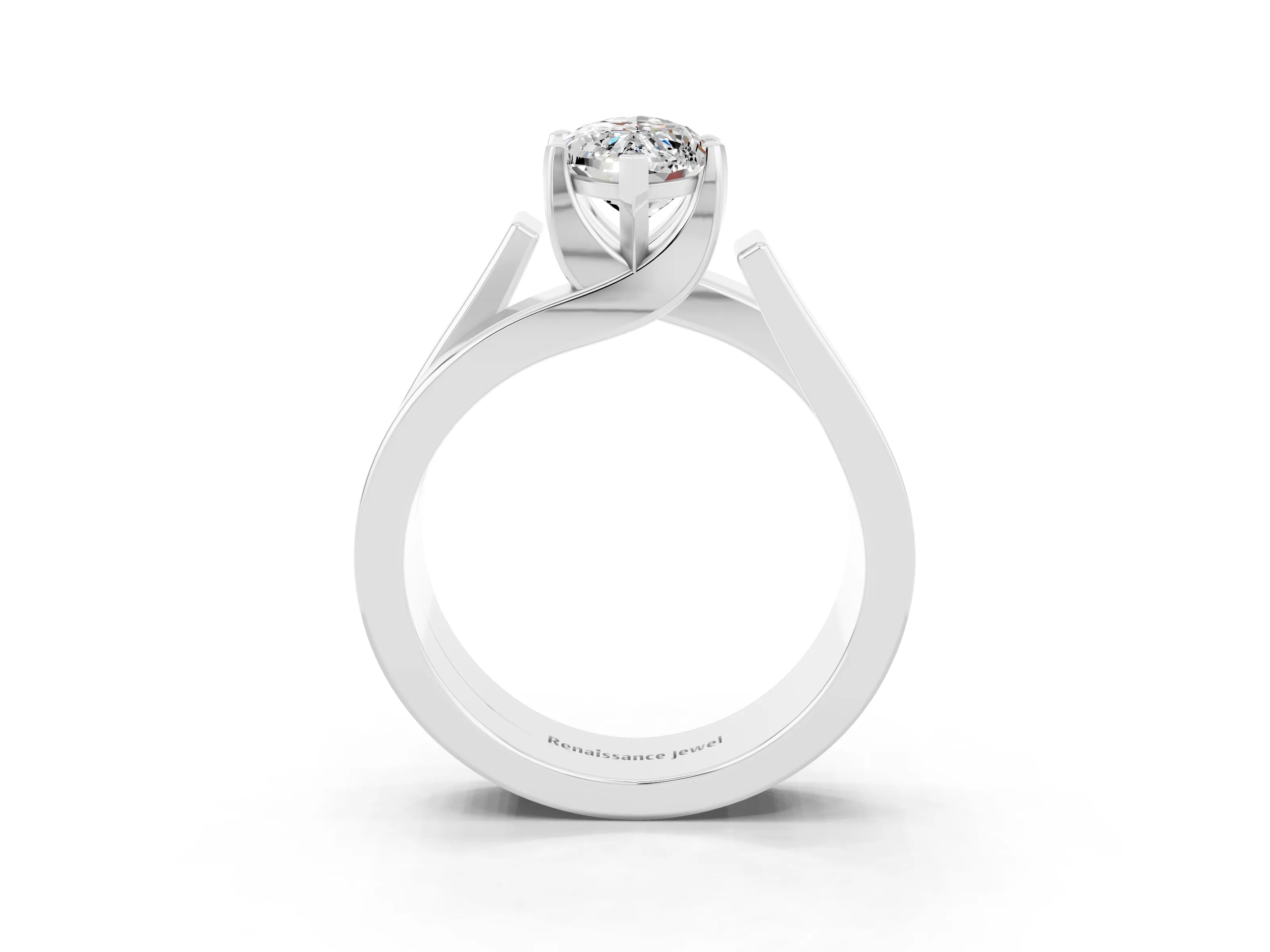 White gold Modern Tension Set Marquise Cut Moissanite Solitaire Wide Band Ring_3