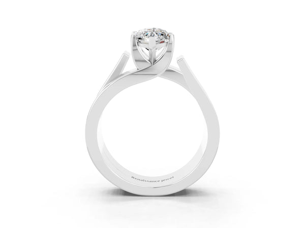 White gold Modern Tension Set Marquise Cut Moissanite Solitaire Wide Band Ring