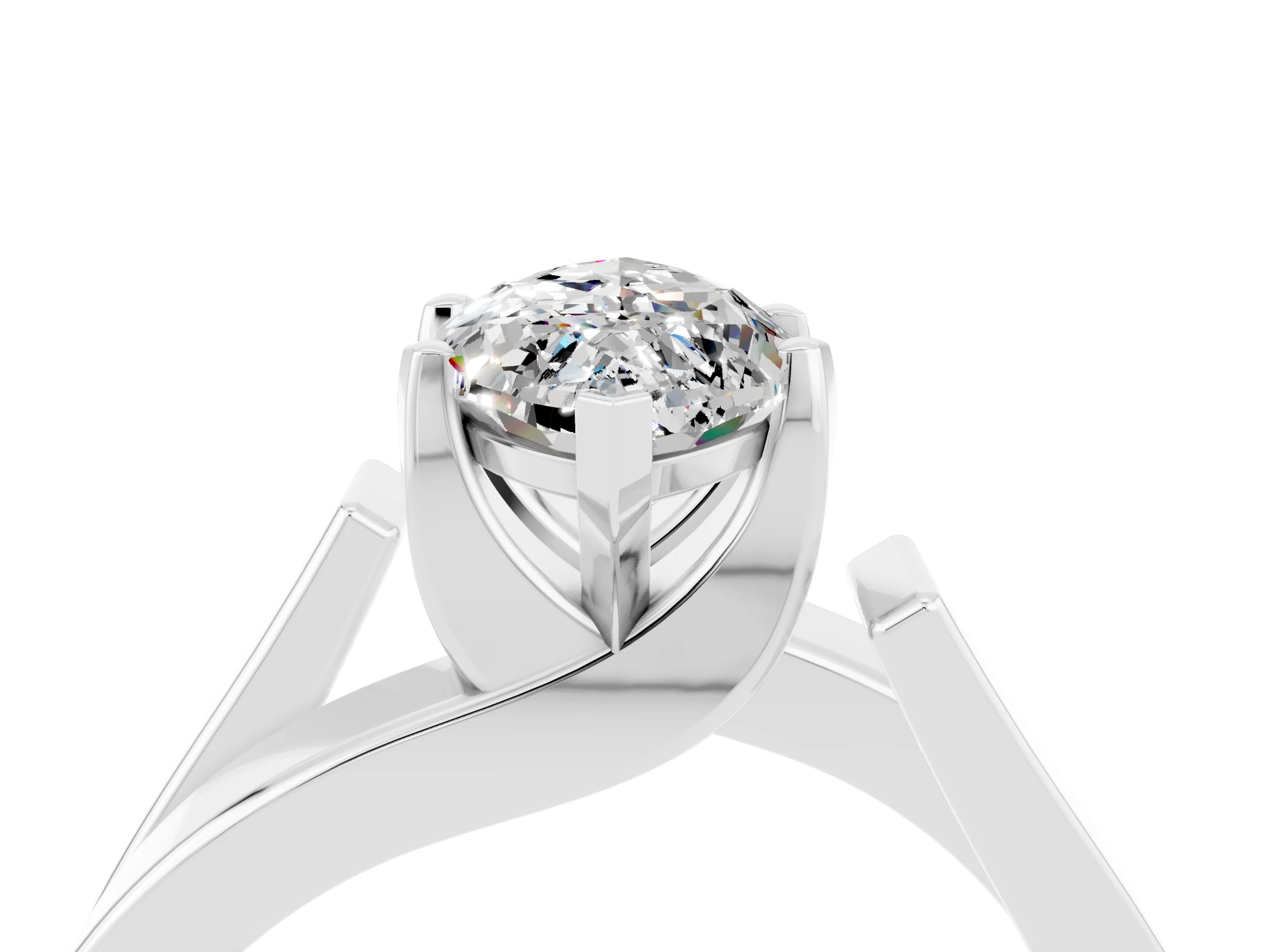 White gold Modern Tension Set Marquise Cut Moissanite Solitaire Wide Band Ring_4