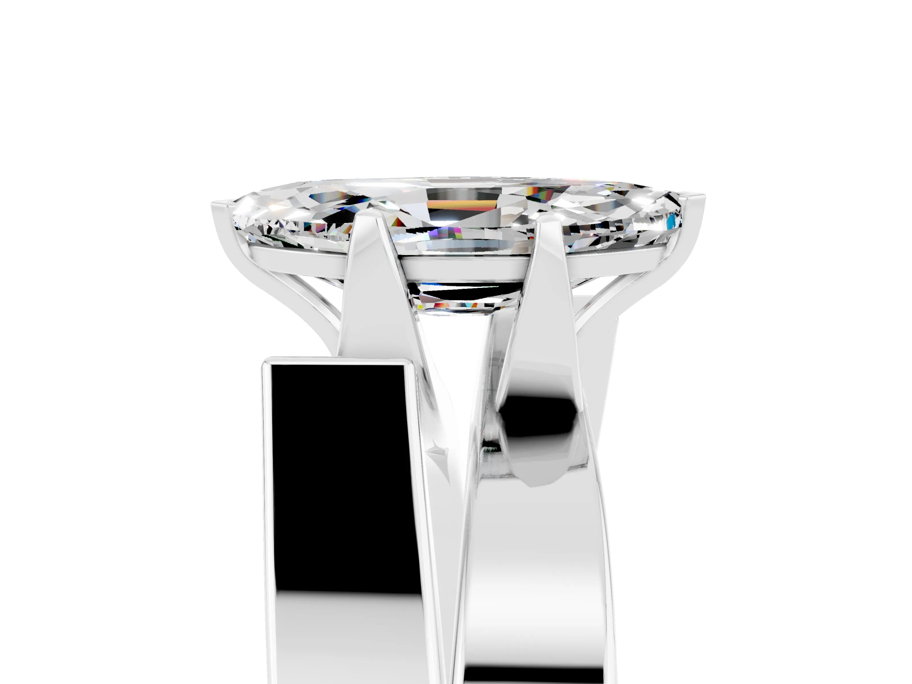 White gold Modern Tension Set Marquise Cut Moissanite Solitaire Wide Band Ring_5