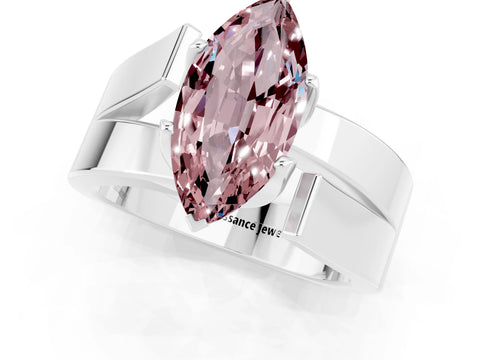 White gold Modern Tension Set Marquise Cut Morganite Solitaire Wide Band Ring_1