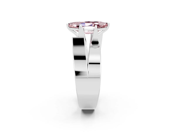 Silver Modern Tension Set Marquise Cut Morganite Solitaire Wide Band Ring