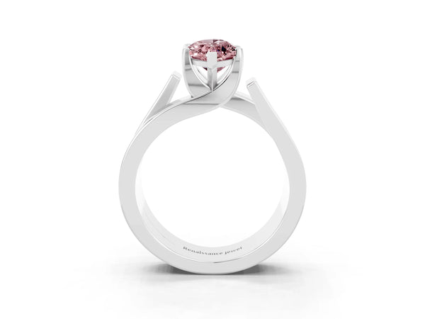 Platinum Modern Tension Set Marquise Cut Morganite Solitaire Wide Band Ring