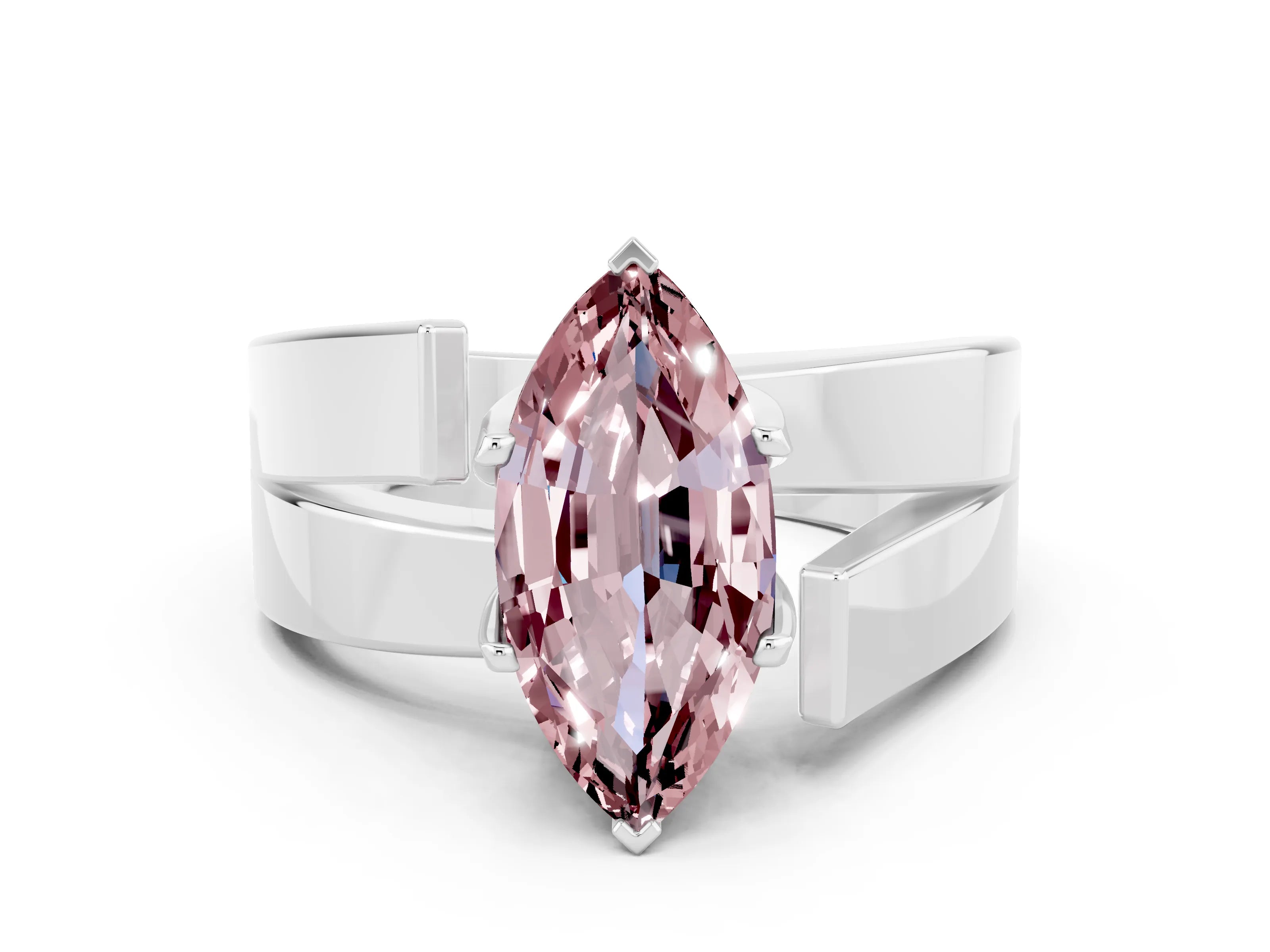 White gold Modern Tension Set Marquise Cut Morganite Solitaire Wide Band Ring