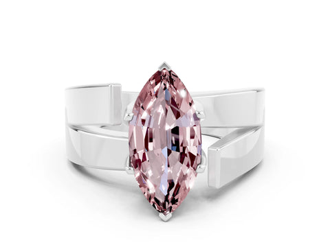 White gold Modern Tension Set Marquise Cut Morganite Solitaire Wide Band Ring