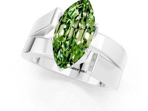 White gold Modern Tension Set Marquise Cut Peridot Solitaire Wide Band Ring_1