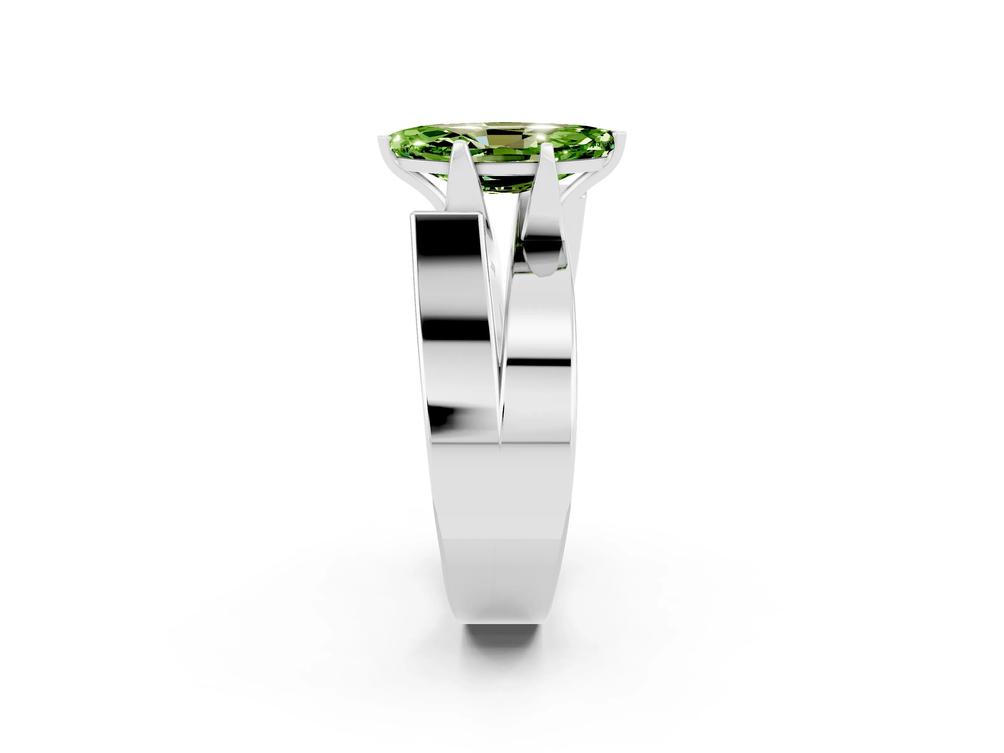White gold Modern Tension Set Marquise Cut Peridot Solitaire Wide Band Ring_2